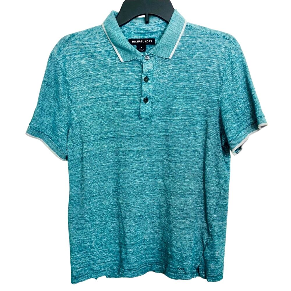 Michael Kors Turquoise White Skinny Stripe Polo Shirt